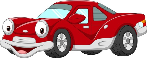 Fototapeta na wymiar Smiling red car cartoon on white background