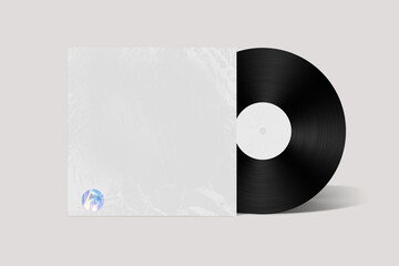 Blank CD Vinyl and Cover Mockup Package Envelope Template Mock Up with Transparent plastic wrap texture overlay effect