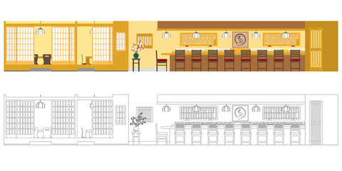 飲食店のベクターイラスト. 寿司屋のイラスト.