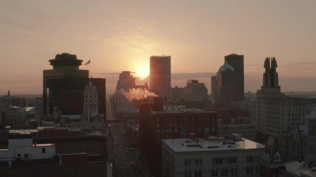 Rochester, New York - 4K aerial sunrise