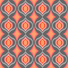 Pattern with abstract oval shapes. Vector seamless pattern in gray and rose color. For use in packaging, brochures, fabrics, prints, wallpapers, covers and flyers, packaging.