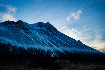 Snow-covered mountains in Iceland.