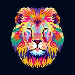 Fototapeta na wymiar lion head full of bright color, symbol or logo, simple and elegant.