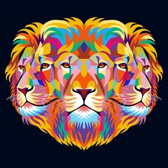 Fototapeta na wymiar Three lion heads full of bright colors, symbols or logos, simple and elegant.