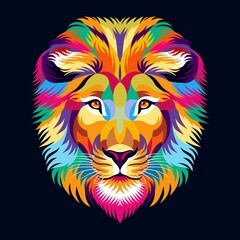 Plakat lion head full of bright color, symbol or logo, simple and elegant.