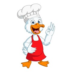 Cute duck chef cartoon with ok sign