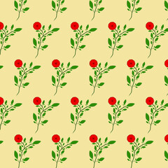 beautiful handrawn watercolor art red flower branch and leaves botanical floral seamless pattern nature brown cream background wallpaper vector illustration