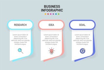 Concept of arrow business model with 3 successive steps. Three colorful graphic elements. Timeline design for brochure, presentation. Infographic design layout.
