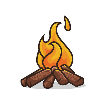 Bonfire for Camping and Adventure Activity in Colourful Cartoon Line Art Illustration
