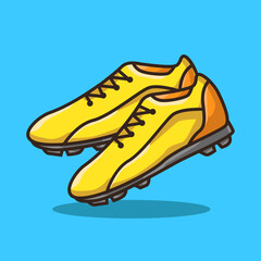 Golden Football Shoes for Sport Activity in Colourful Cartoon Line Art Illustration
