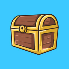 Treasure Box for Pirates in Colourful Cartoon Line Art Illustration