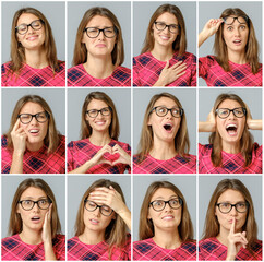 Set of beautiful girl with different facial expressions