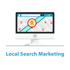 seo local marketing in pc monitor design on white background