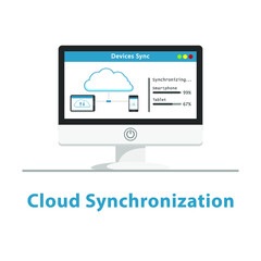 seo cloud synchronization in pc monitor design on white background