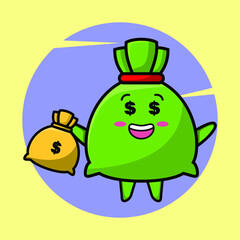 Crazy rich money bag mascot cartoon with bank sack shaped funny style design for t-shirt, sticker, logo element for t-shirt, sticker, logo element