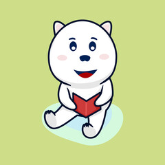Cute snow bear sitting, vector illustration of snow bear in winter
