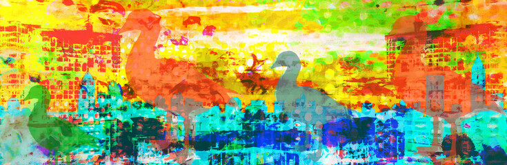 Abstract Ducks Marching Home, Collage, 3D Sign, Ducks, Downtown Atlanta, Colorful