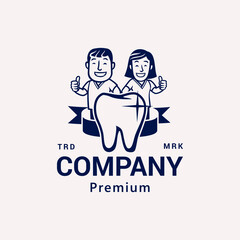 Dentists Man Woman Tooth Classic Logo Vector Icon Illustration