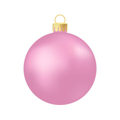 Pink rose Christmas tree toy or ball Volumetric and realistic color illustration