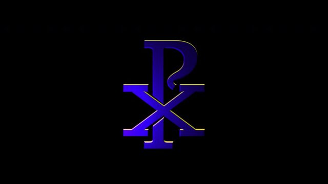 Chi Rho Icon Animation with alpha channel. Purple Icon on black background. Orthodox Christian Symbolism.