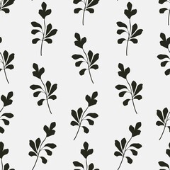 Simple botanical seamless pattern. Silhouettes of tropical leaves. Minimalistic monochrome design for fabric, wallpaper, packaging, background.