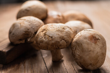 mushrooms on a wooden table