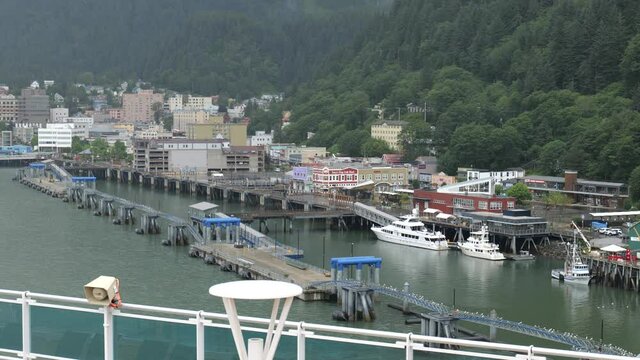Cruise ship docking in Juneau, Alaska at the cruise terminal