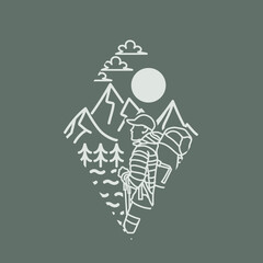vector illustration hiker and mountain scenery vector artwork