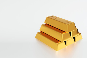 Gold ingot or stack of gold bars, business banking financial concept. 3d render.