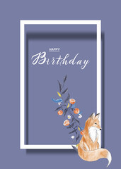 cute birthday card for kids with a fox