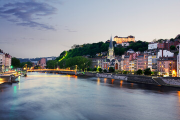 Fototapeta na wymiar Old city of Lyon at sunset, France