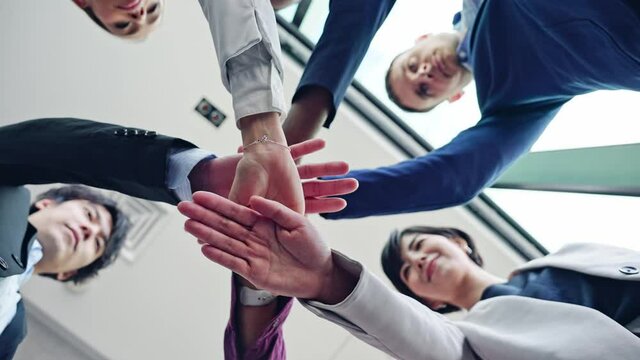 Group of multi racial people making a circle. Global business. Teamwork of business. Diversity.