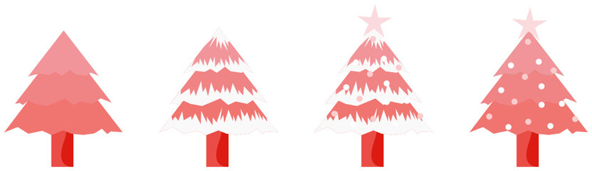 Reddish Christmas trees icon set. This include a normal tree, decorated tree and tree covered by snow. This icon set can use for Christmas, December, winter, decorations themes and concepts. 