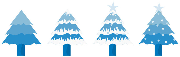 Bluish Christmas trees icon set. This include a normal tree, decorated tree and tree covered by snow. This icon set can use for Christmas, December, winter, decorations themes and concepts. 