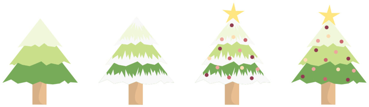 Colorful Christmas trees icon set. This include a normal tree, decorated tree and tree covered by snow. This icon set can use for Christmas, December, winter, decorations themes and concepts. 