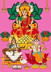 Obraz na płótnie Canvas A beautiful illustrations of indian gods and goddeses