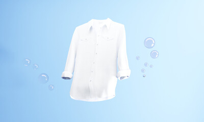 A white shirt surrounded by underwater bubbles..concept of washing pantry production.-3d rendering.