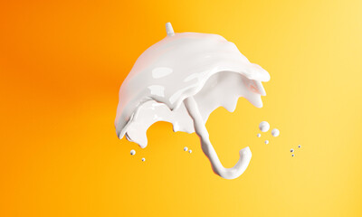 Skin cream umbrella surrounded by underwater bubbles.concept of light textured sunscreen.-3d rendering.
