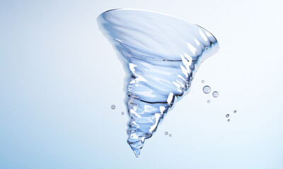 Water spinning surrounded by underwater bubbles..concept of water vortex shape.-3d rendering.