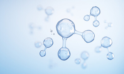 Water molecules are surrounded by underwater bubbles.concept for cosmetic background.-3d rendering..