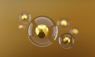 Gold in glass bubble on brow background.concept for cosmetic design.-3d renderin.
