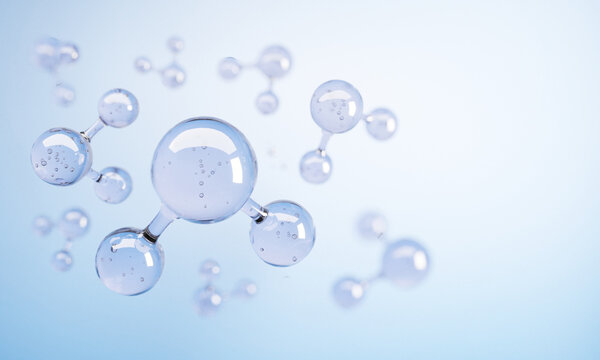Water molecules are surrounded by underwater bubbles.concept for cosmetic background.-3d rendering.
