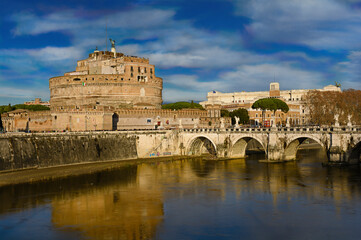 Fototapeta premium Castle Saint Ange and the bridge Saint Ange, Roma, Italia