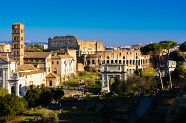 Fototapeta na wymiar Coliseum view from Palatine hill, Roma, Italy