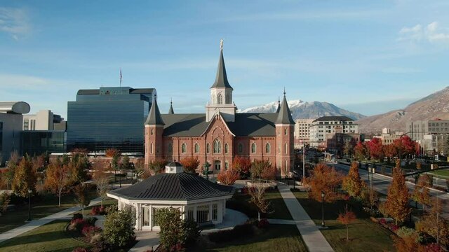 Aerial Establishing Approach Shot of the Provo LDS Mormon Temple