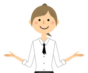 両手を広げるカフェスタッフ