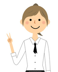 Vサインをするカフェスタッフ