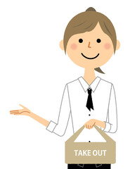 テイクアウト商品を持つカフェスタッフ　