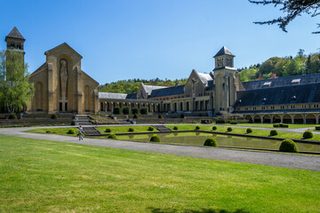 Fototapeta na wymiar Orval Abbey (Abbaye Notre-Dame d'Orval) is a Cistercian monastery founded in 1132 in the Gaume region of Belgium and located in Florenville, Wallonia in the province of Luxembourg 