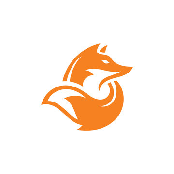 Orange fox or wolf head tail silhouette mascot vector logo icon